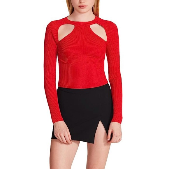 Steve Madden Sweaters - Steve Madden Cutout Ribbed Knit Top Red Size Small NWT Long Sleeve Crop